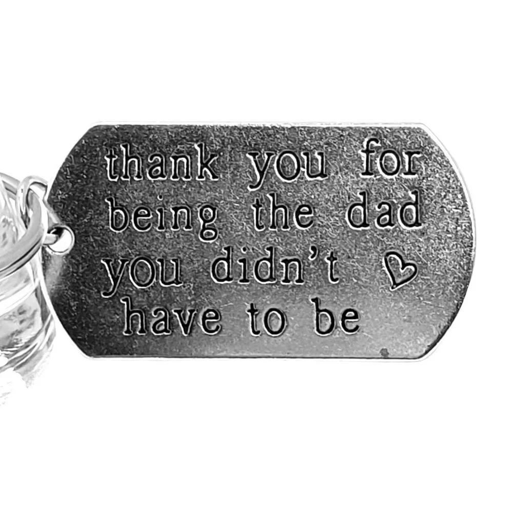 Thank You Dad Dog Tag Keychain Silver Metal Alloy
